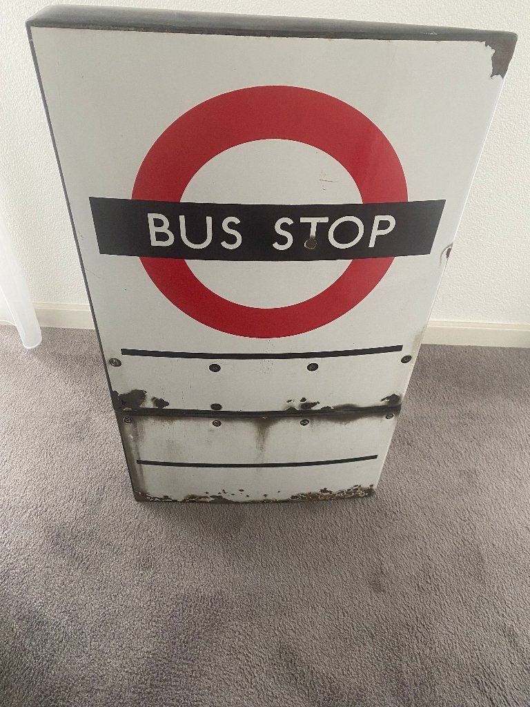Orig. London Transport emaille bushaltebord uit de jaren 60, Verzamelen, Ophalen, Gebruikt, Bus of Metro, Overige typen
