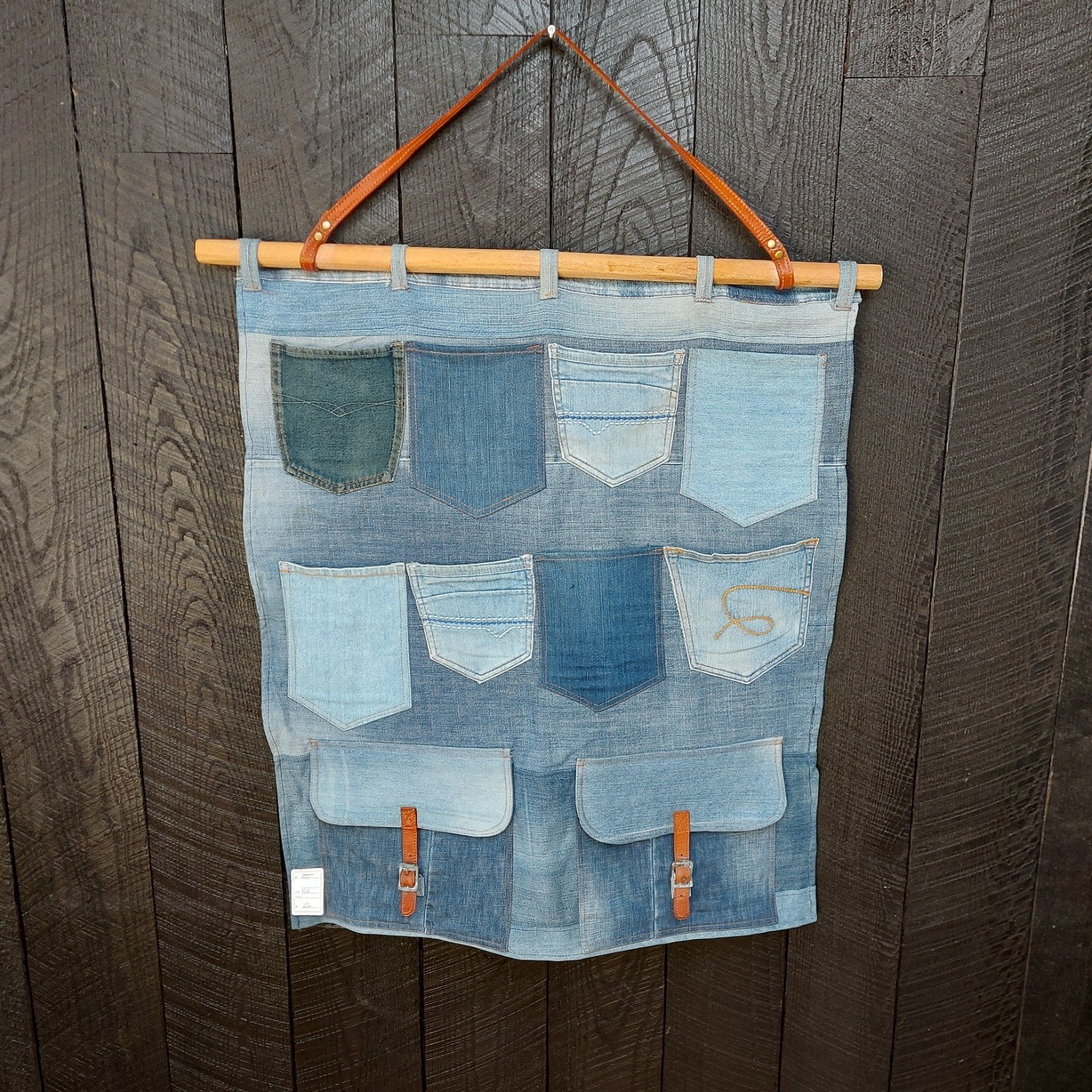 Handgemaakt wandkleed van jeansstof - 100x125 cm, Vintage, Ophalen of Verzenden, Zo goed als nieuw, Handgemaakt