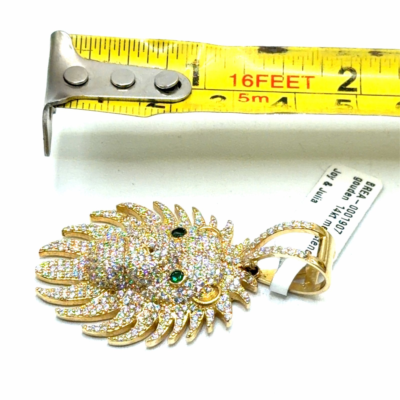 Gouden Leeuwenkop Hanger met Zirkonia en Smaragd, Www.bredajuwelier.nl, Nieuw, Ophalen of Verzenden, Met edelsteen