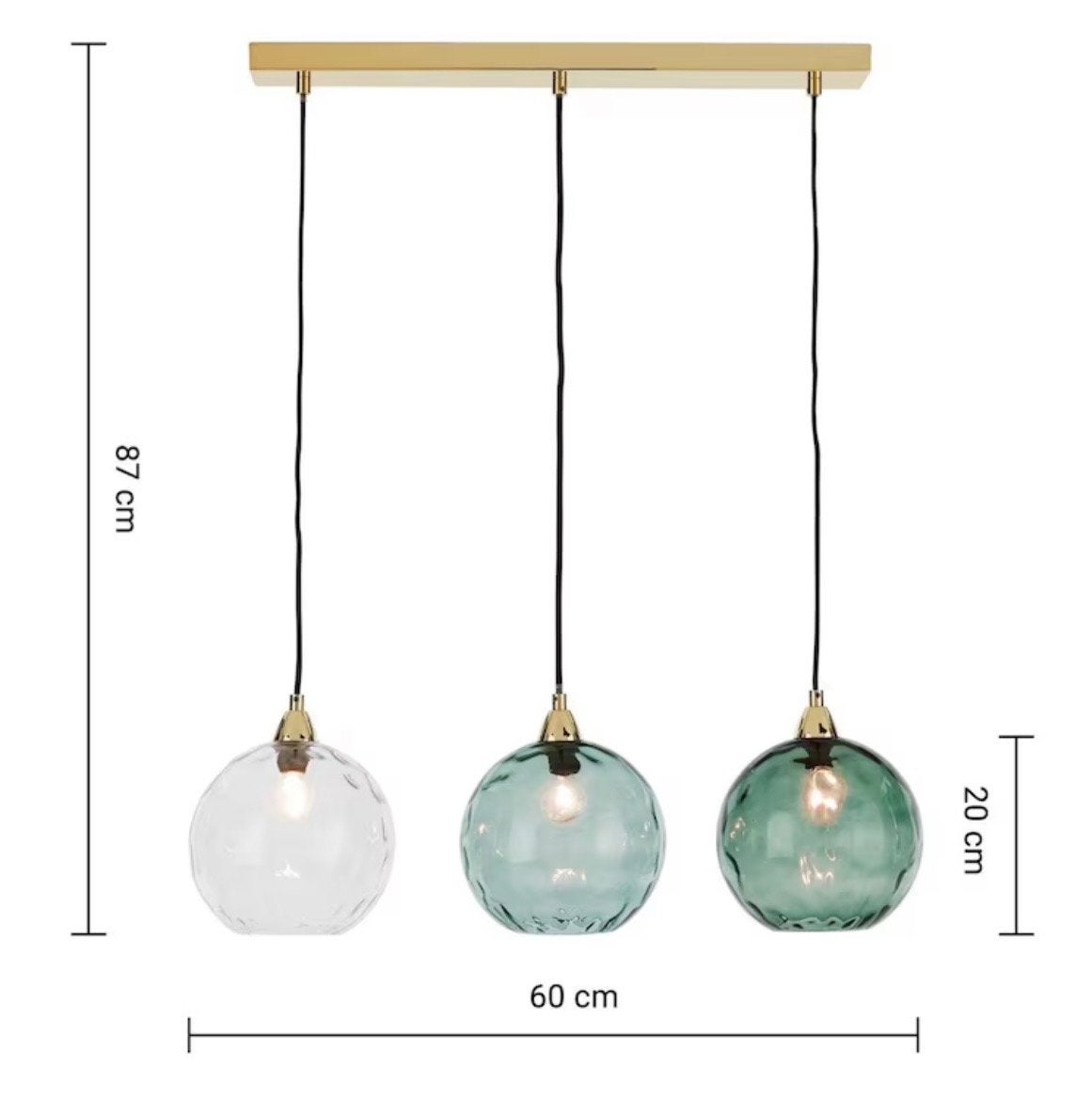 Hanglamp Ilaria van made met 3 glazen bollen, Huis en Inrichting, Lampen | Hanglampen, Ophalen, Zo goed als nieuw, Glas, E14 (klein)