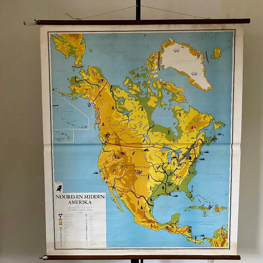 Wandkaart Noord- en Midden-Amerika – 1962, Ophalen of Verzenden, Aardrijkskunde