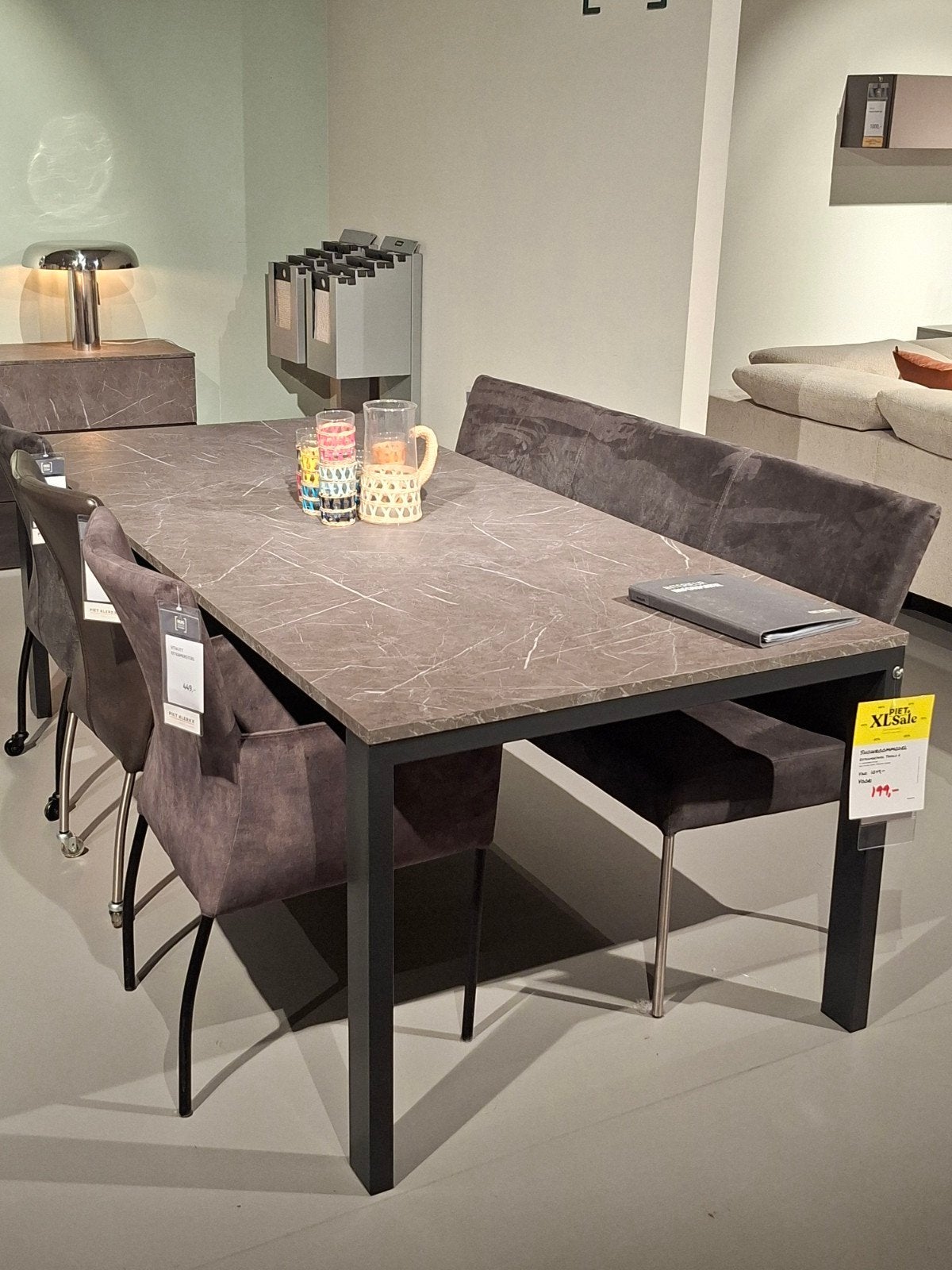 Showroommodel Eetkamertafel Tavolo 6 marmerlook, Ophalen, Metaal, Rechthoekig, Nieuw