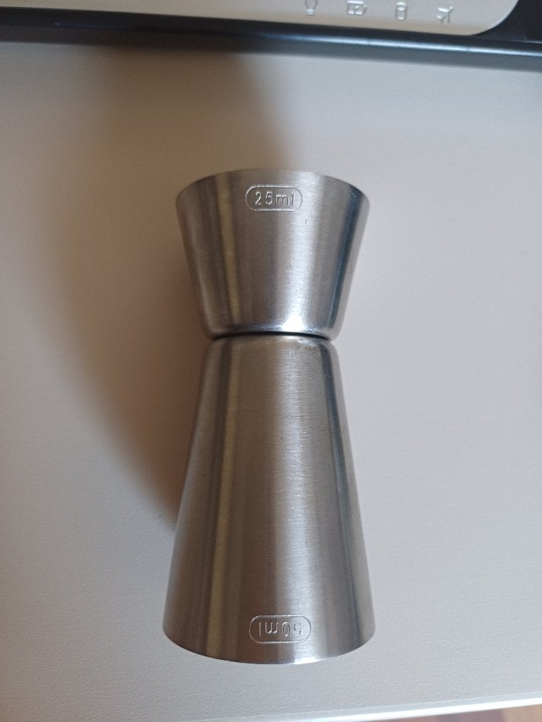 Maatbeker, roestvrijstaal en omkeerbaar,  25 ml en 50 ml., Overige typen, Nieuw, Ophalen of Verzenden, Metaal