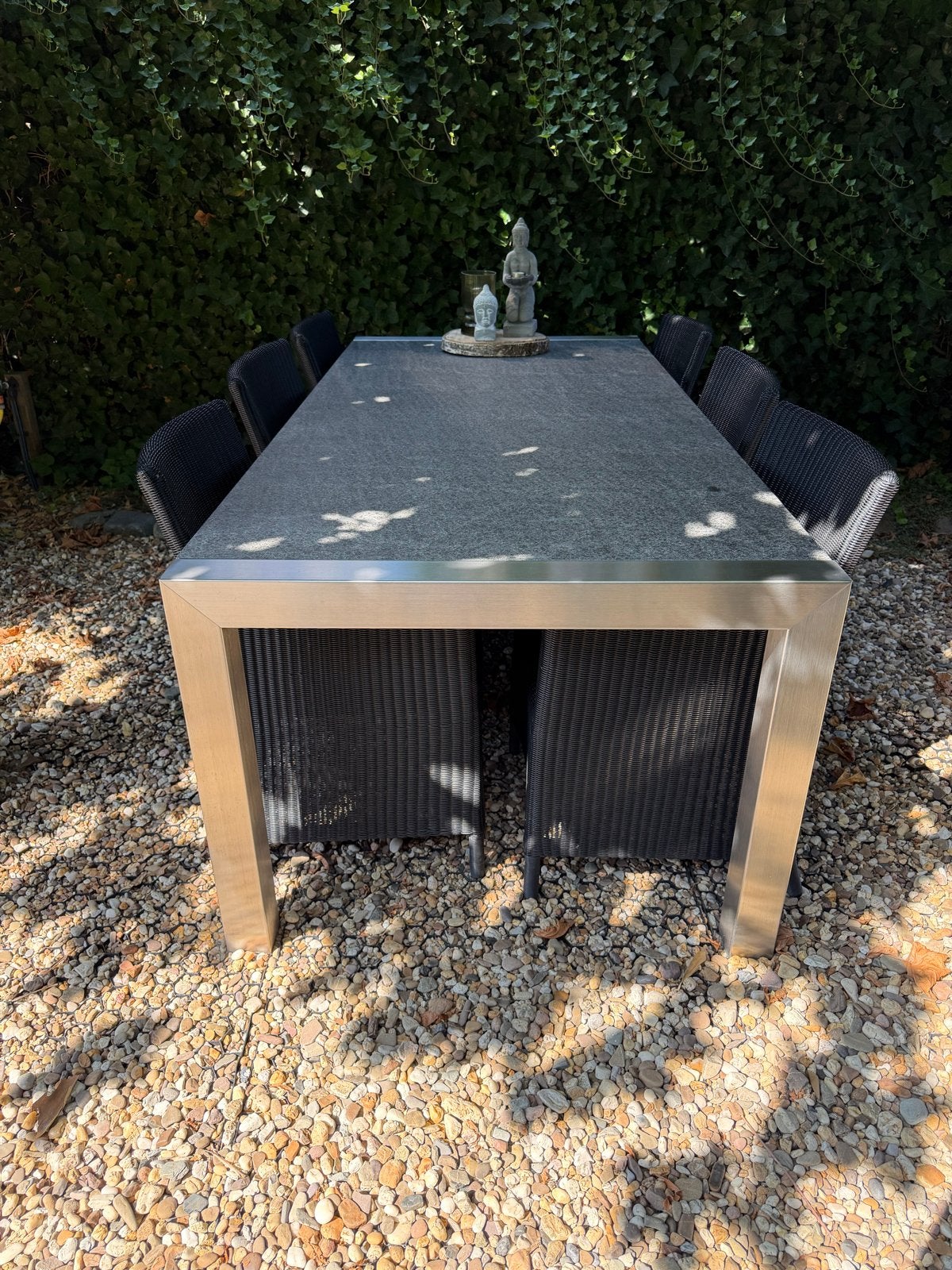 Luxe Borek tuinset met 6 stoelen en granieten tafel, Ophalen, Gebruikt, Eettafel, 6 zitplaatsen