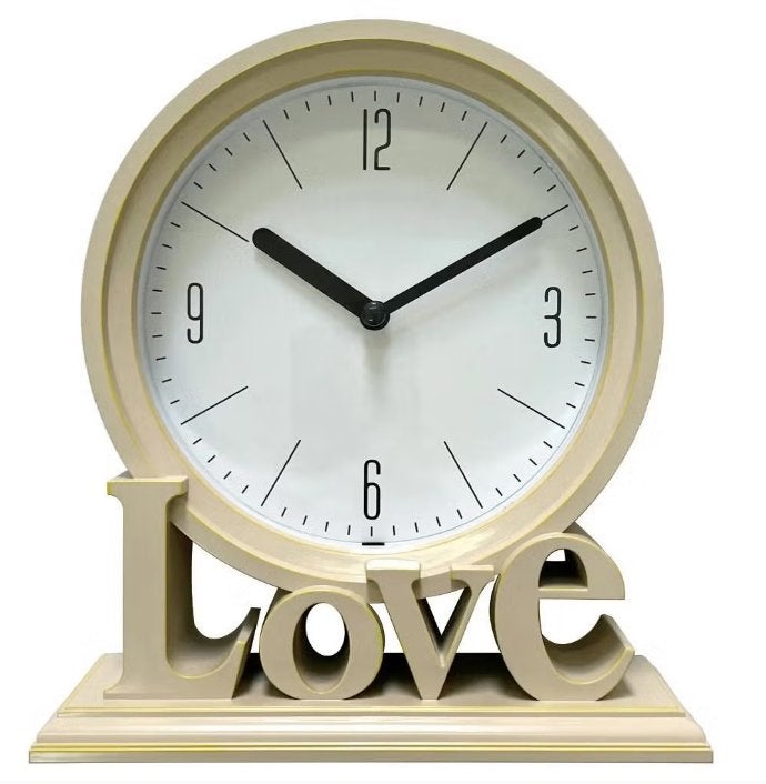 Retro analoge alarm klok met Love tekst (20cm), Ophalen of Verzenden, Nieuw, Wandklok
