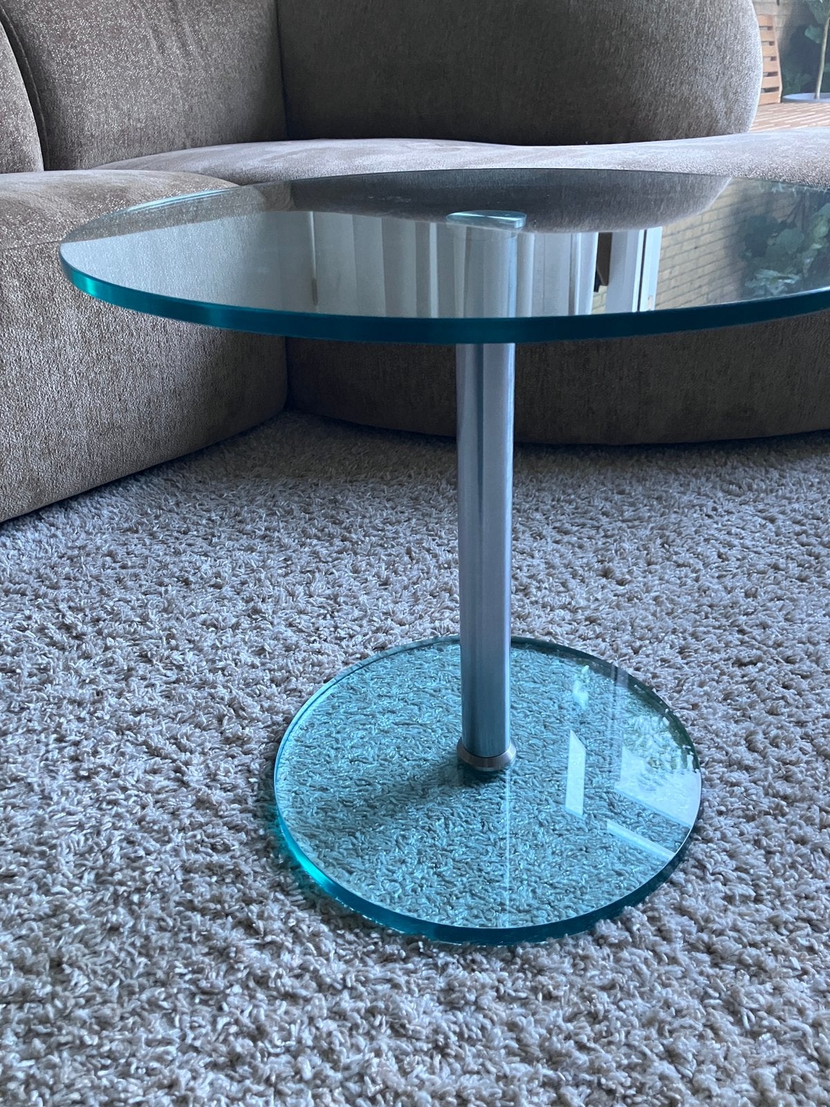 *TIP! LAATSTE KANS!* Design bijzettafel Metaform KL2 met RVS, Minder dan 55 cm, Gebruikt, Rond, Glas