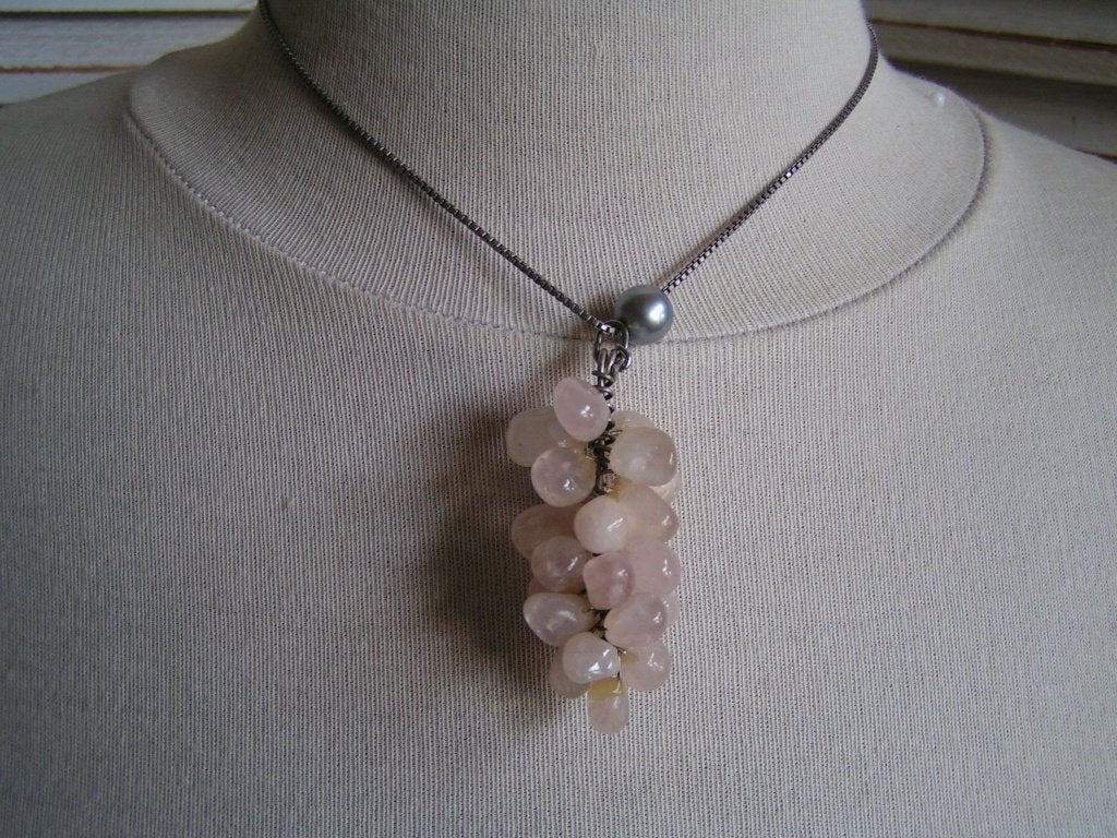 ketting met rozenkwarts hanger nr XX 402 ger pia, Verzenden, Zo goed als nieuw, Roze, Overige materialen