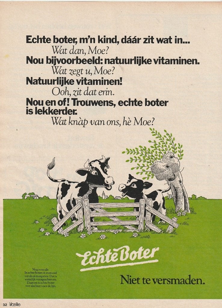 retro reclame 1979 Roomboter zuivel gesprek koe & kalfje, Verzenden, Overige typen