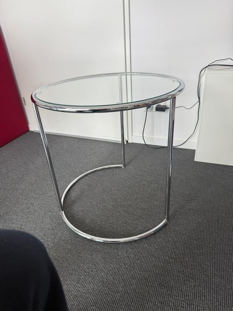 Salon of Bijzettafel glas en chroom, Minder dan 55 cm, Rond, Modern, Ophalen