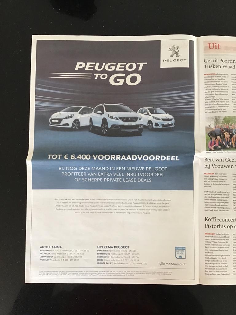 Advertentie van de Peugeot 108 en de Peugeot 2008., Verzenden, 1980 tot heden, Nederland, Knipsel(s)