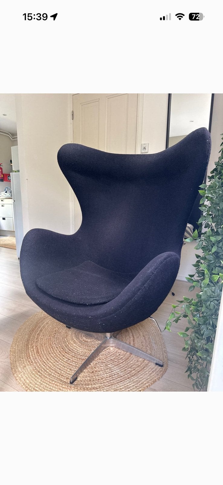 Stijlvolle Egg Chair - Zwart Fritz Hansen replica, Huis en Inrichting, Fauteuils, Ophalen, Gebruikt