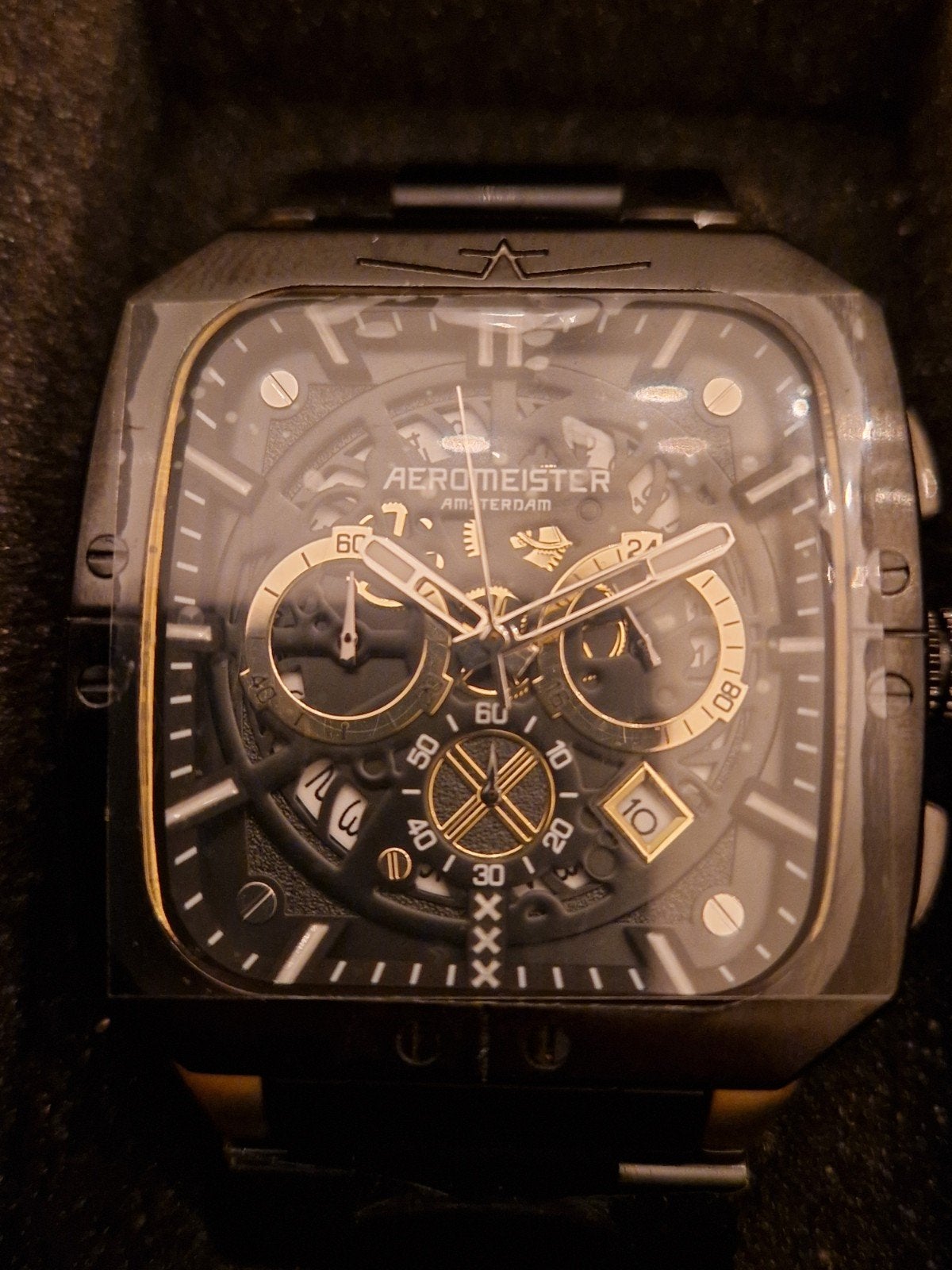 Aeromeister Amsterdam Horloge Zwart Goud Nieuw, Sieraden, Tassen en Uiterlijk, Staal, Staal, Polshorloge, Nieuw