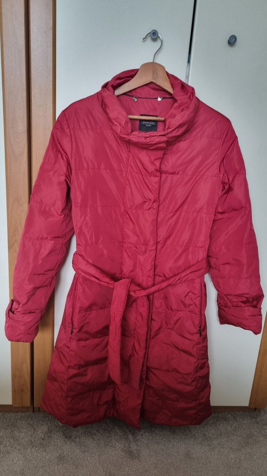 Weekend MaxMara Rode Gewatteerde Jas met Ceintuur M/L, Maat 38/40 (M), Gedragen, Rood, Weekend MaxMara