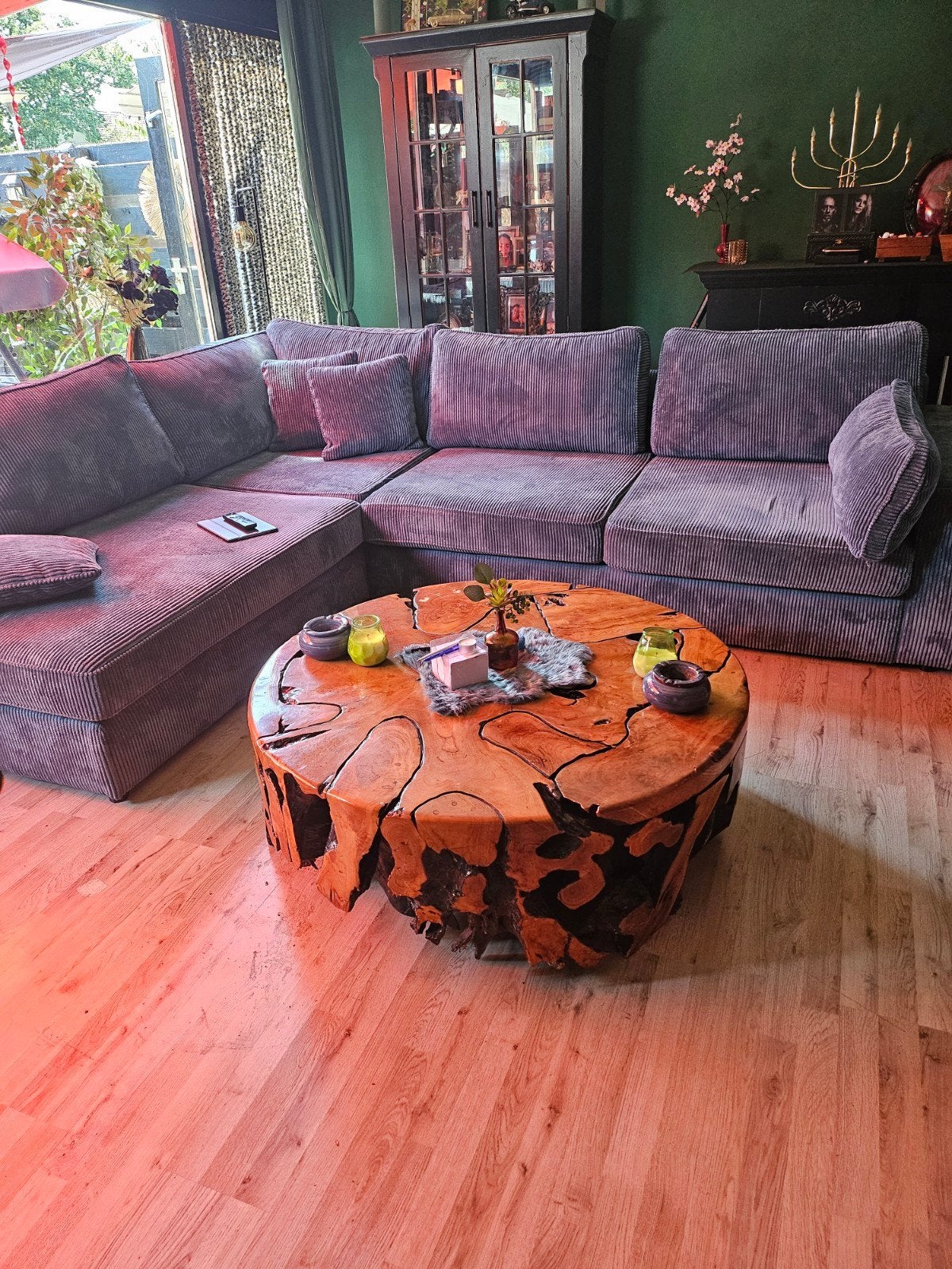 Unieke Zeldzame Epoxy Salon Tafel van Hele Boomstam, Ophalen, 50 – 75, Gebruikt, Rustiek, Organisch, Uniek