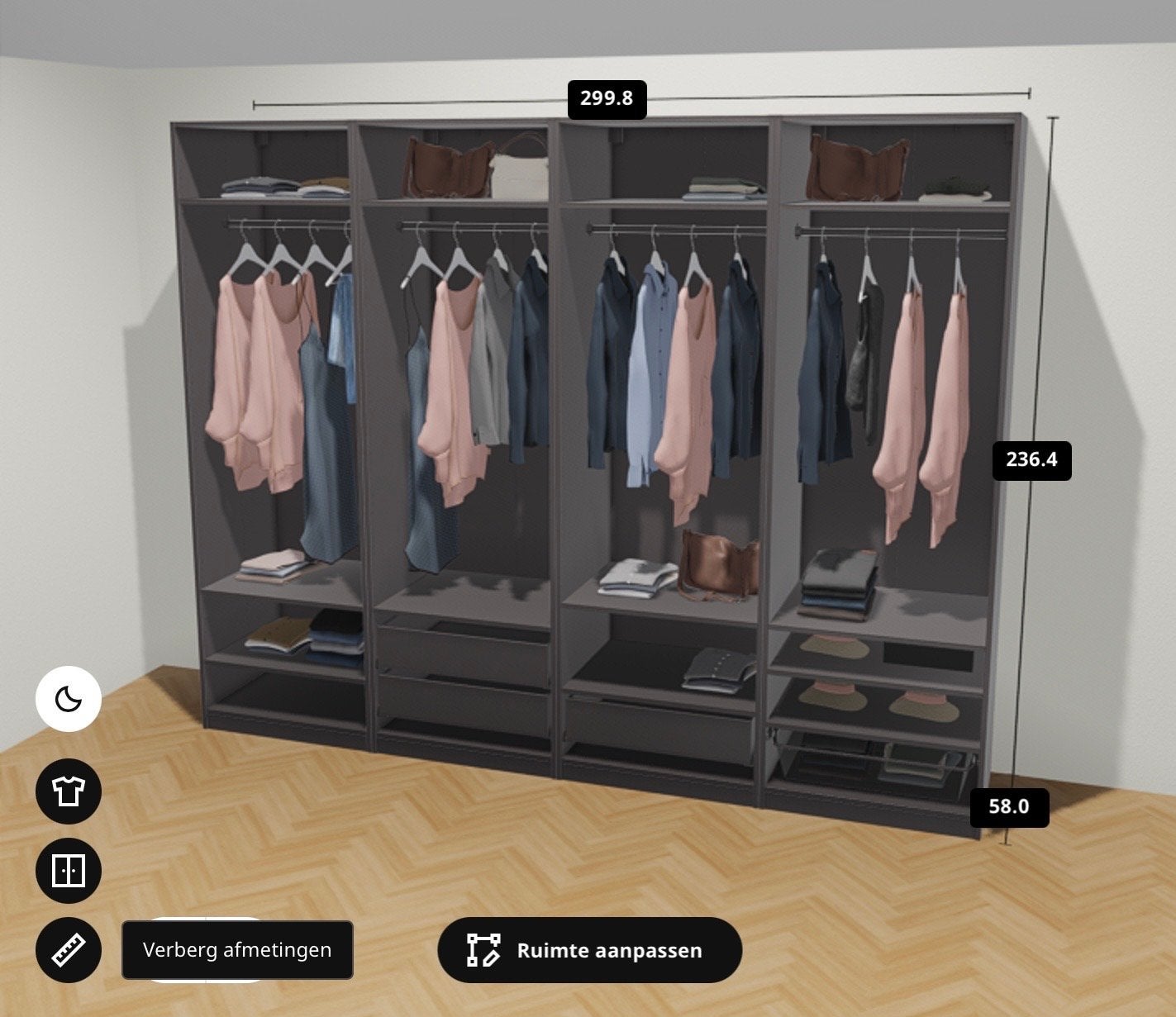PAX kast 2x 150 cm - melkglas schuifdeuren, Ophalen, Gebruikt, 200 cm of meer, Met lade(s)