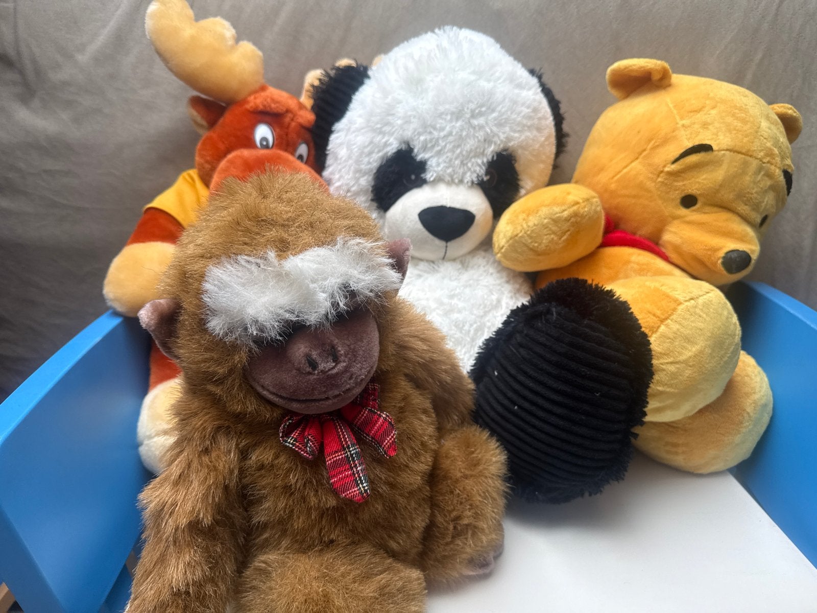 Leuke knuffels: Panda, Winnie de Poeh, Eland en Aap, Gebruikt, Overige merken, Disney, Zwart