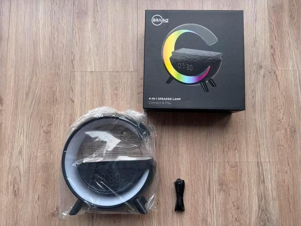 BRAINZ 4-in-1 Speaker Lamp met Draadloos Opladen, Overige merken, Kunststof, Zwart, Nieuw