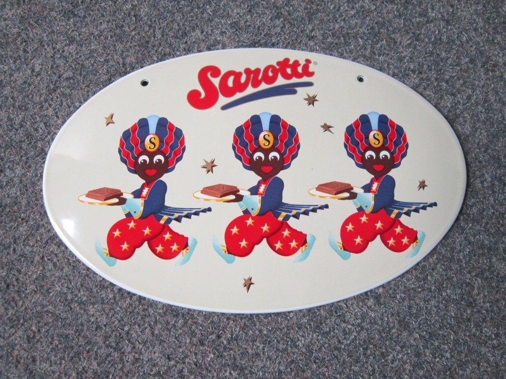 SAROTTI EMAILLE RECLAMEBORD, Ophalen of Verzenden, Zo goed als nieuw, Reclamebord