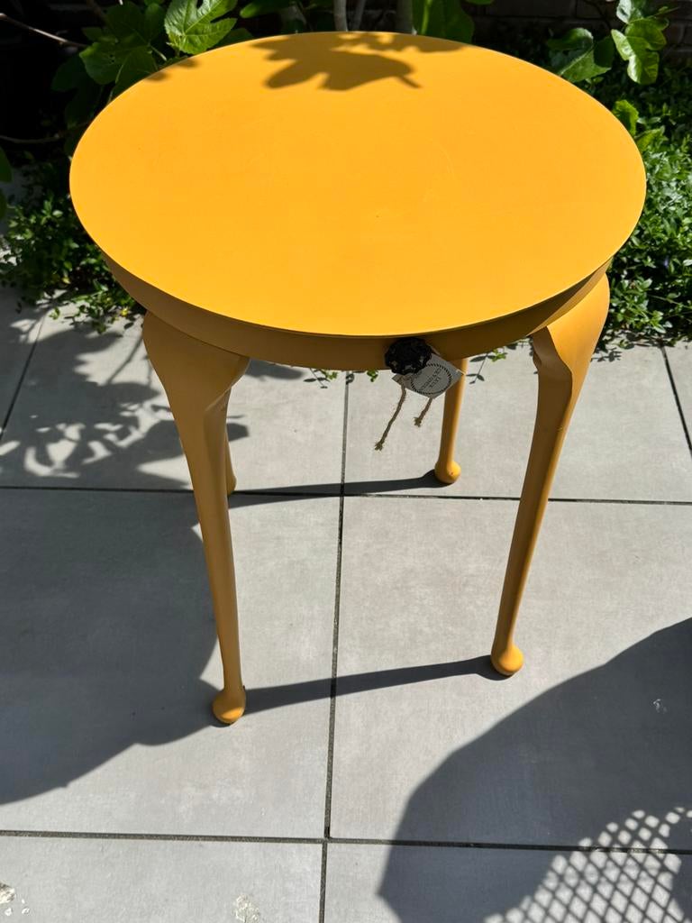 Sfeervolle houten ronde sidetable / tafel geel 72x60, Ophalen, Gebruikt, 50 tot 100 cm, Rond