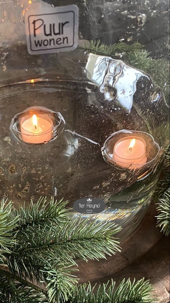 Glazen drijf schaaltje waxinelicht waxine glas stoer sober, Verzenden, Nieuw, Glas, Overige stijlen