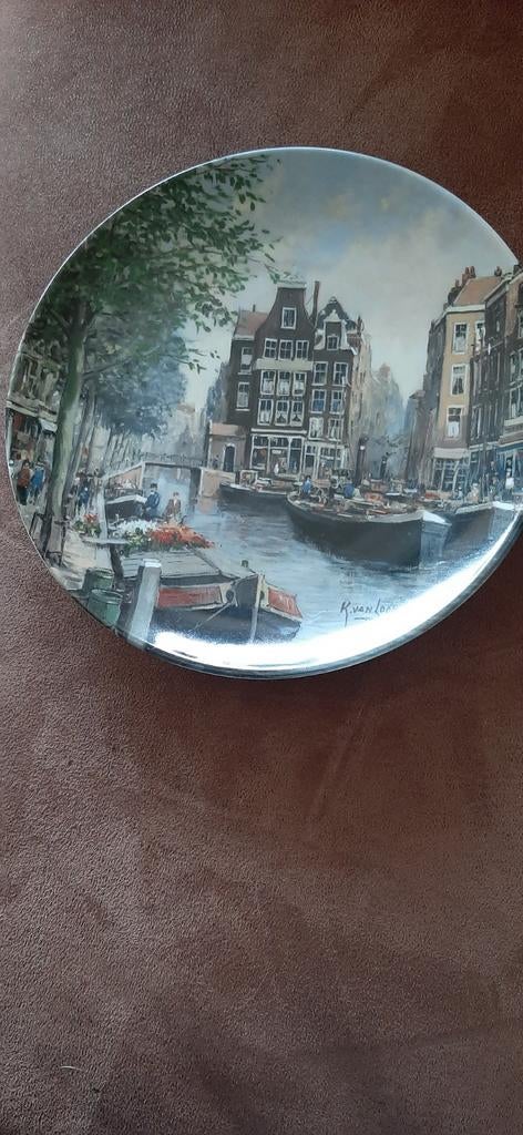 Wandbord K. van Loon - Lente aan een Rotterdamse Gracht, Ophalen of Verzenden