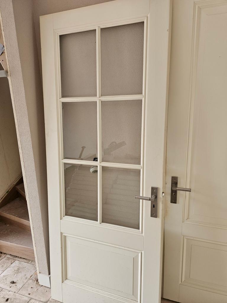 Witte binnendeur met ramen, 230x95 cm, Doe-het-zelf en Verbouw, Deuren en Horren, Ophalen, Gebruikt, 80 tot 100 cm, 215 cm of meer