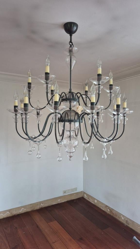 Grote klassieke kroonluchter met 18 armen, Ophalen, Gebruikt, Glas, Klassiek, Barok, Elegant