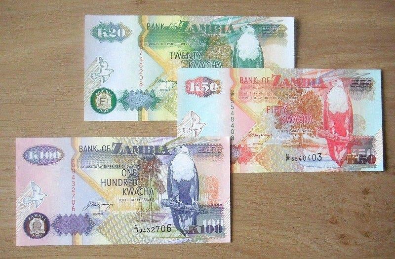 Zambia 1992, 3 opvolgende bankbiljetten (UNC), Postzegels en Munten, Bankbiljetten | Afrika, Verzenden, Zambia, Setje
