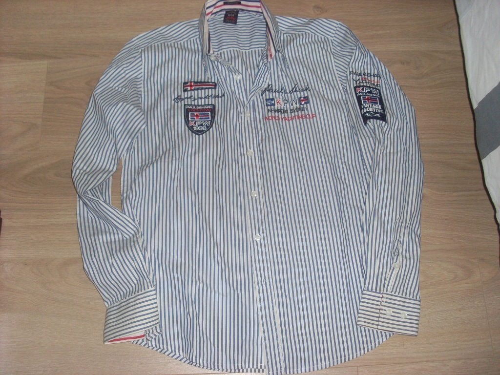 paul & shark overhemd L gestreept, Kleding | Heren, Verzenden, Zo goed als nieuw, Blauw