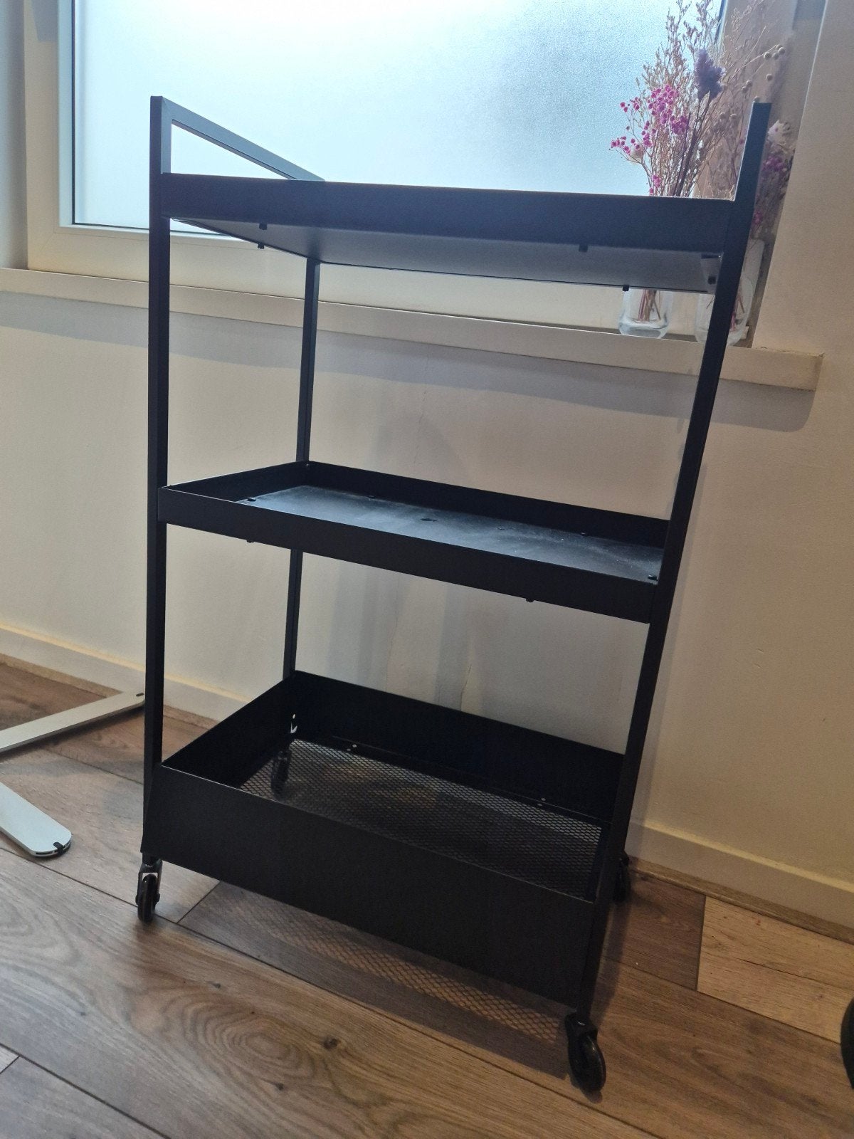 Zwart metalen serveerwagen/trolley met 3 lagen, Ophalen, Gebruikt