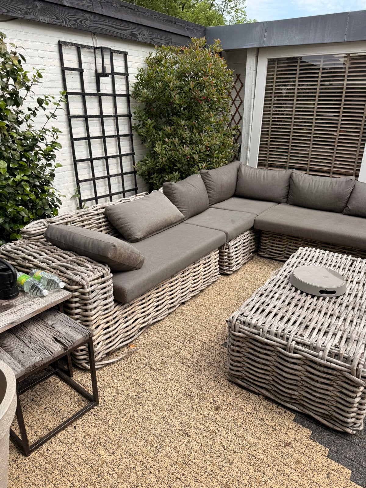 Luxe xxl rotan loungeset hoekbank fauteuil en hocker, Ophalen, Rotan, Meer dan 8 zitplaatsen, Loungeset
