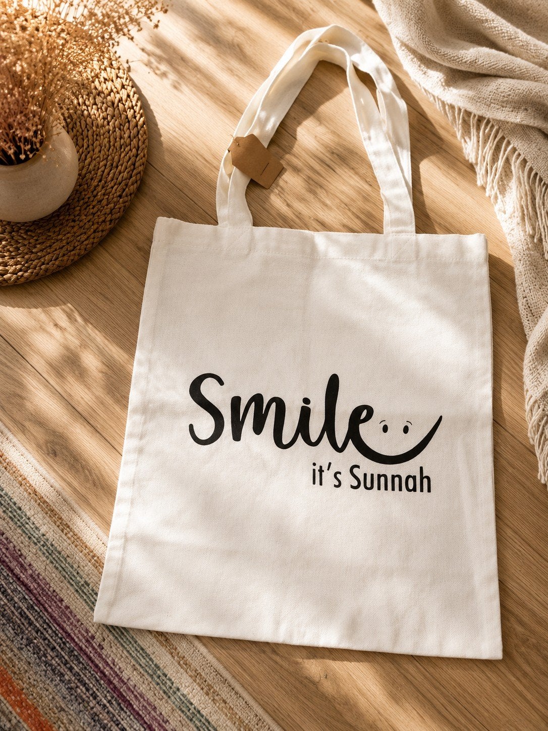 Witte katoenen tas met 'Smile it's Sunnah' opdruk, Ophalen of Verzenden, Nieuw, Wit, Shopper