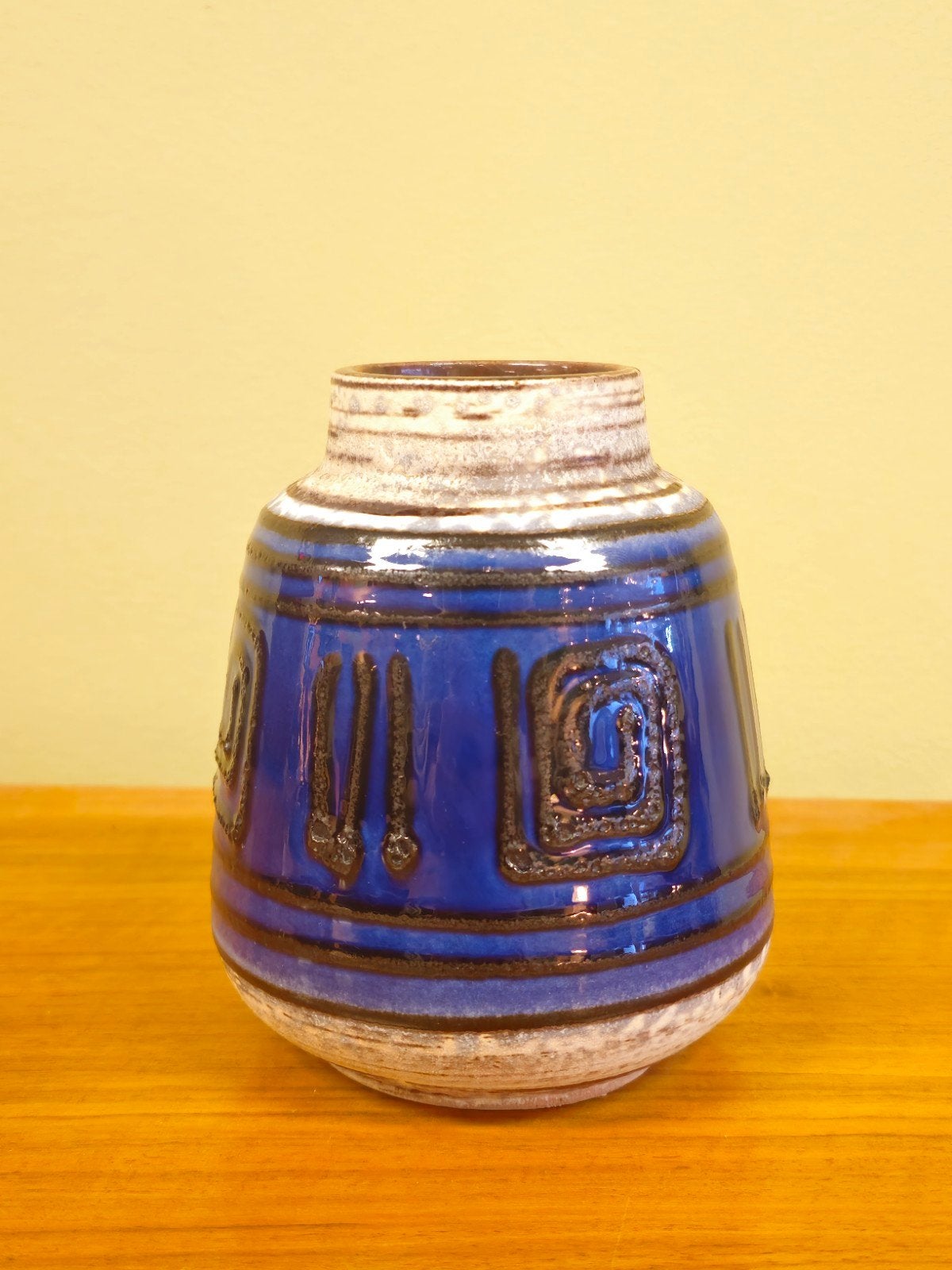 West Germany Fatlava Vaas Vaasje Blauw Bruin, Ophalen of Verzenden
