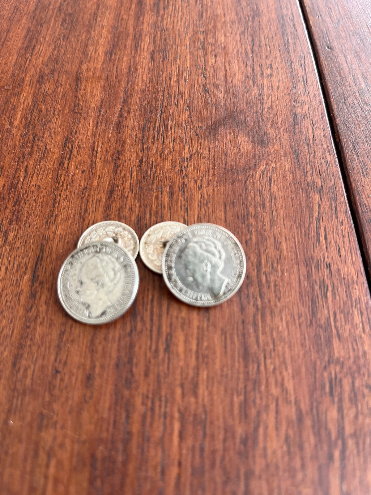 Manchetknopen van zilveren kwartjes en dubbeltjes, Setje, Zilver, Ophalen of Verzenden, 10 cent