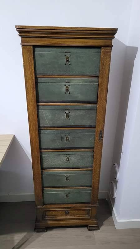 Antieke eiken kartonnière archiefkast met originele dozen, Antiek en Kunst, Ophalen