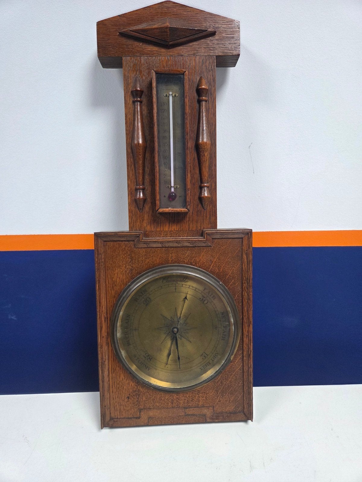 Antieke ACME Barometer Weerstation met Thermometer, Ophalen, Gebruikt, Weerstation