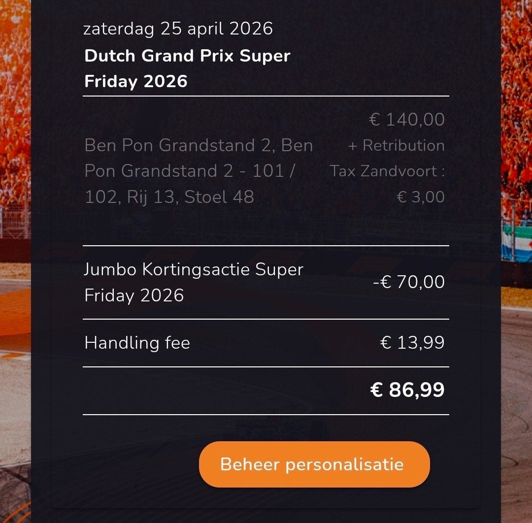 Ben Pon tribune, F1 Zandvoort, Tickets en Kaartjes, Eén persoon, Augustus