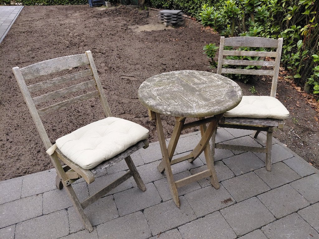 Houten tuinset incl. kussens, Tuin en Terras, Gebruikt, Tuinset, Hout, Ophalen