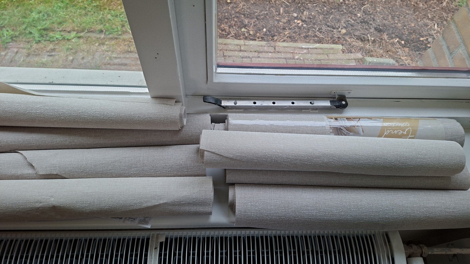 Action linnenlook behang, Ophalen of Verzenden, Minder dan 10 m², Beige