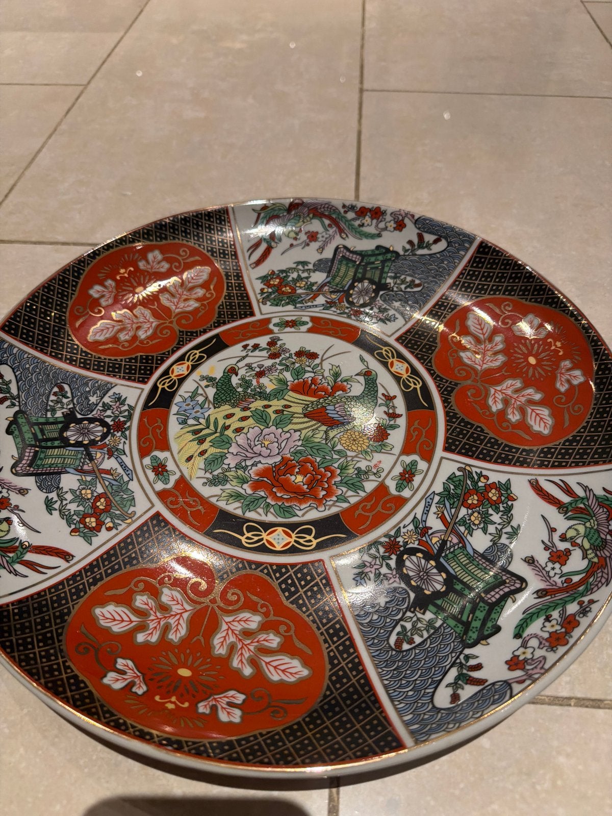 Decoratieve  taous Japanse schaal met pauwen en bloemen 36cm, Ophalen of Verzenden