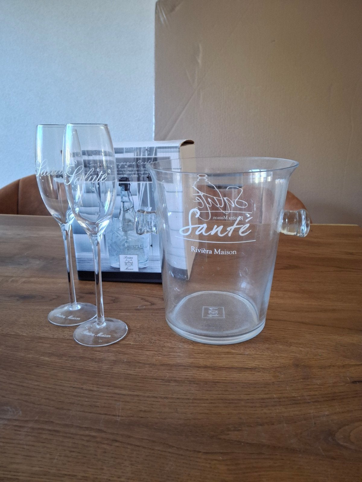 Riviera Maison Champagnekoeler met 2 glazen, Flessenkoeler, Ophalen of Verzenden, Riviera Maison, Glas