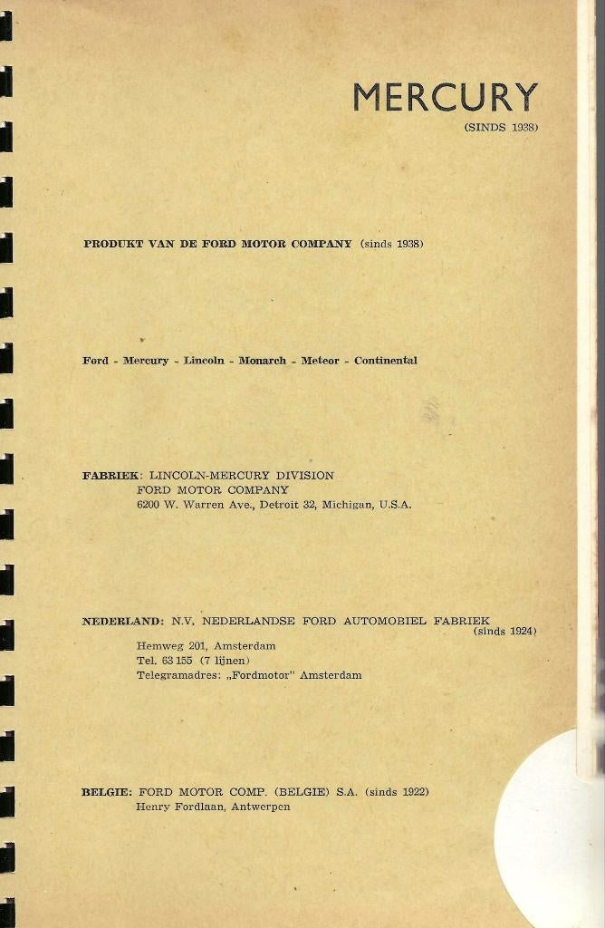 USA Cars Mercury 1955 Montclair Specs. Afstelgegevens, Verzenden
