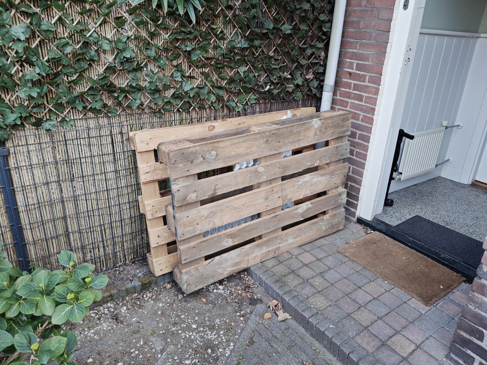 Twee houten pallets, gratis ophalen, Ophalen, Overige houtsoorten, Minder dan 200 cm, Pallet