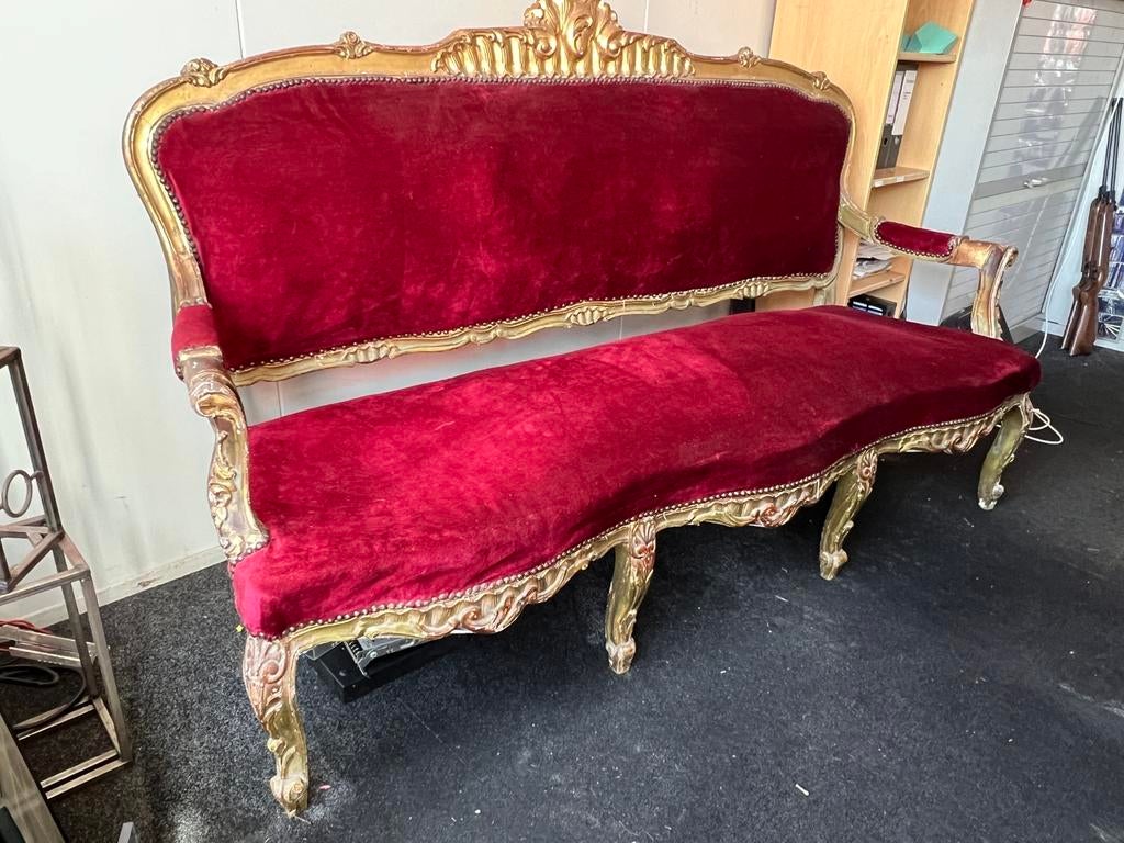 Vintage barok ban goud fluweel rood victoriaans Italiaans, Antiek en Kunst, Antiek | Meubels | Stoelen en Banken, Ophalen