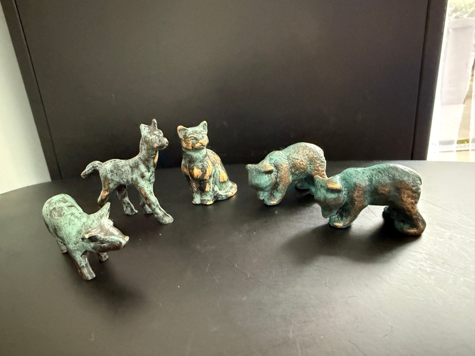 Set van 5 messing dierenbeeldjes - Vintage stijl, Ophalen of Verzenden, Gebruikt, Overige soorten, Beeldje of Figuurtje