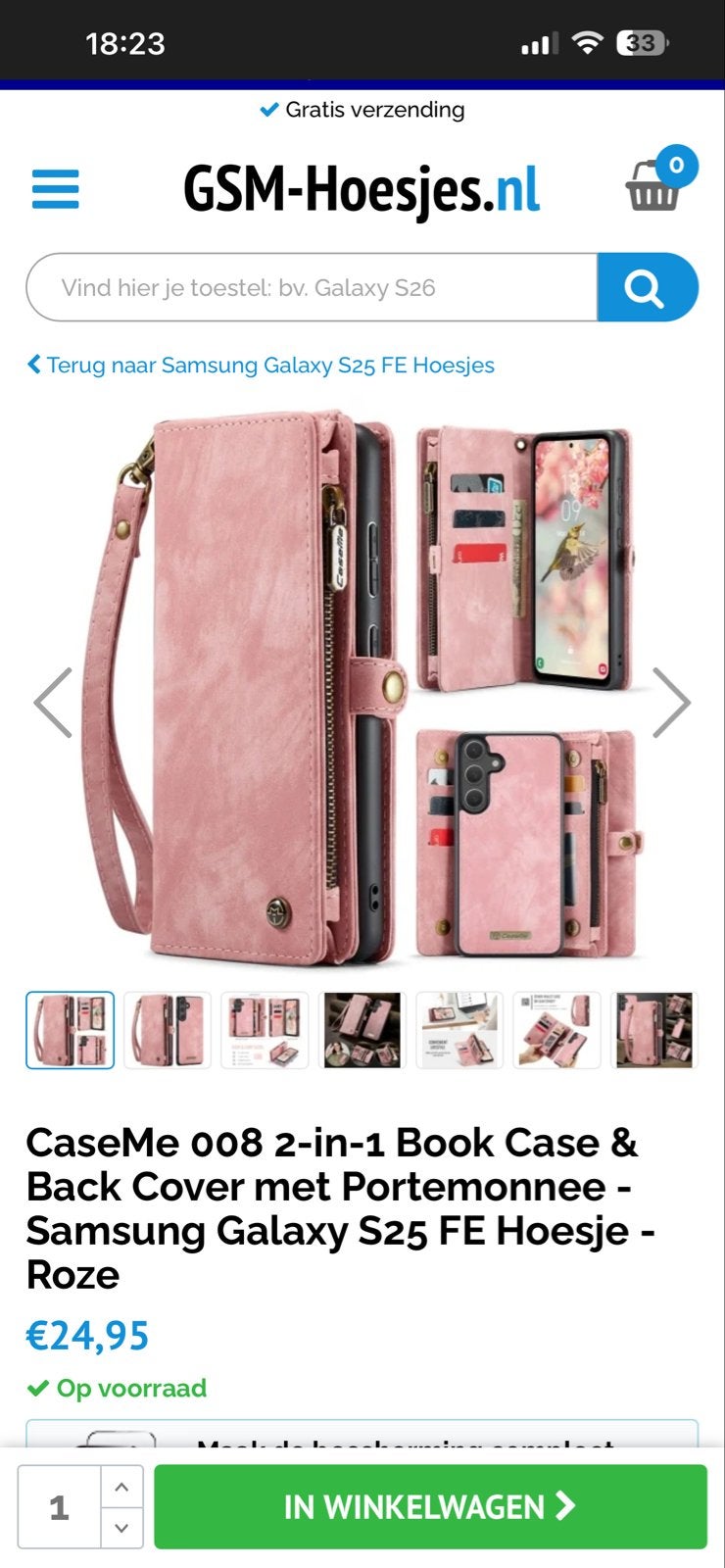 CaseMe 2-in-1 Book Case Samsung Galaxy S25 FE Roze Nieuw, Ophalen, Nieuw, Overige modellen, Hoesje of Tasje
