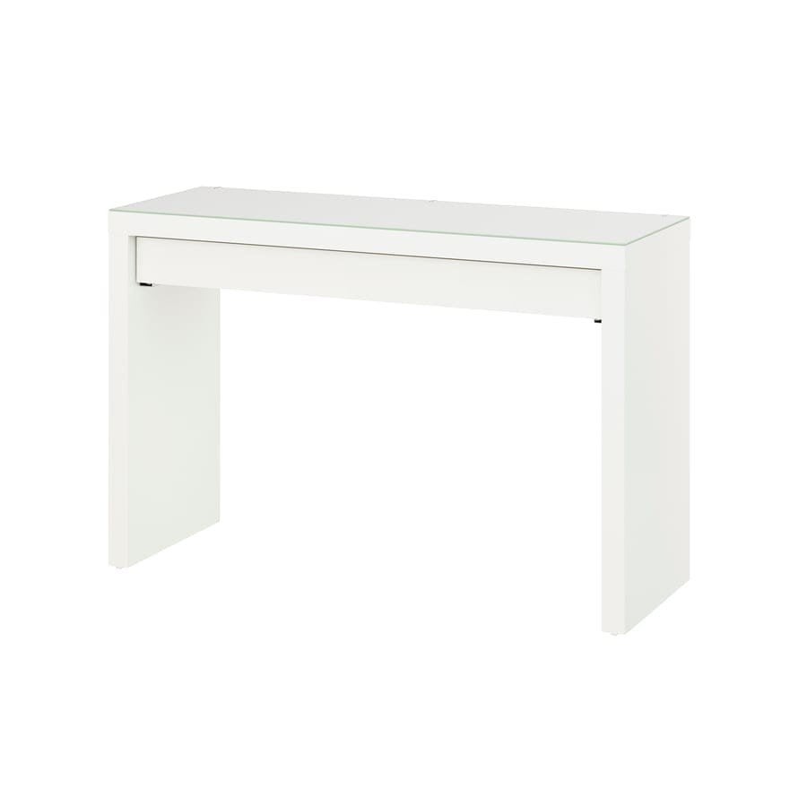 Ikea malm wit bureau met lade en glazen blad, Ophalen, Zo goed als nieuw