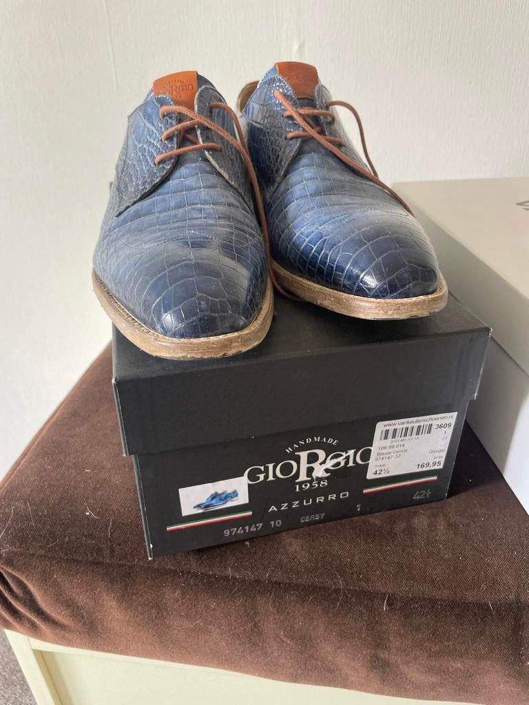 Giorgio 1958 Herenschoenen -maat 42,5 -Blauw Krokodillenleer, Ophalen of Verzenden, Zo goed als nieuw, Blauw, Veterschoenen