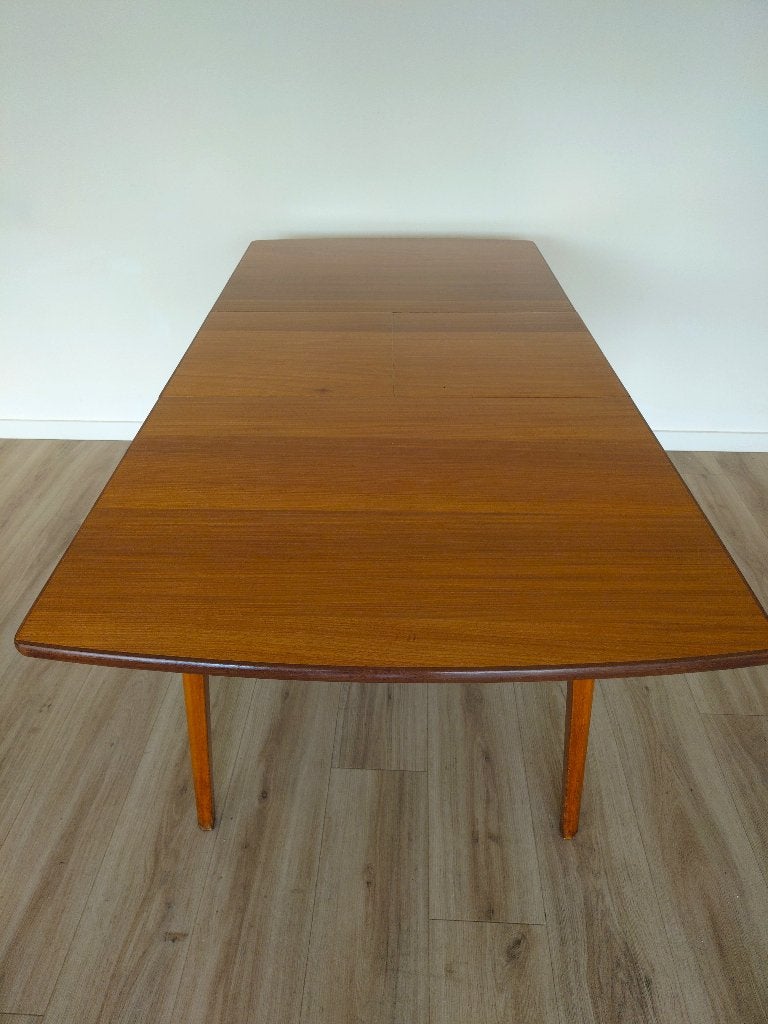 Vintage Mid Century Retro Teak Houten Uitschuifbare Eettafel, Huis en Inrichting, Tafels | Eettafels, Ophalen, Gebruikt, 100 tot 150 cm
