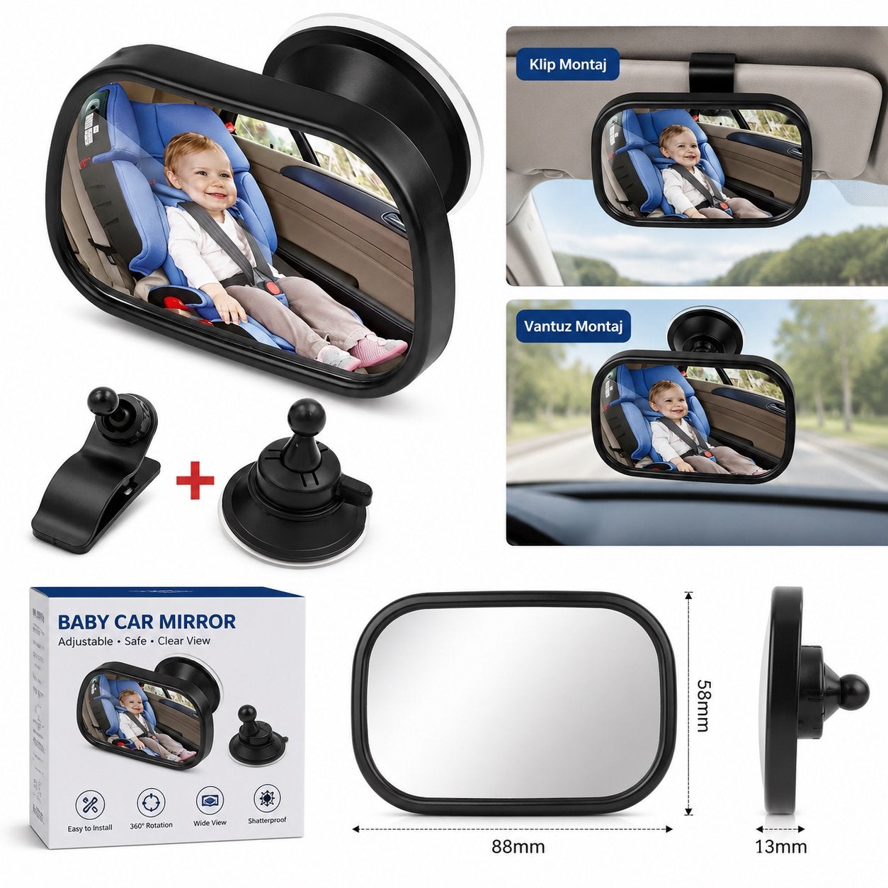 Baby Autospiegel met Zuignap & Clip - Veilig Zicht op Baby, Verzenden, Nieuw, Overige merken